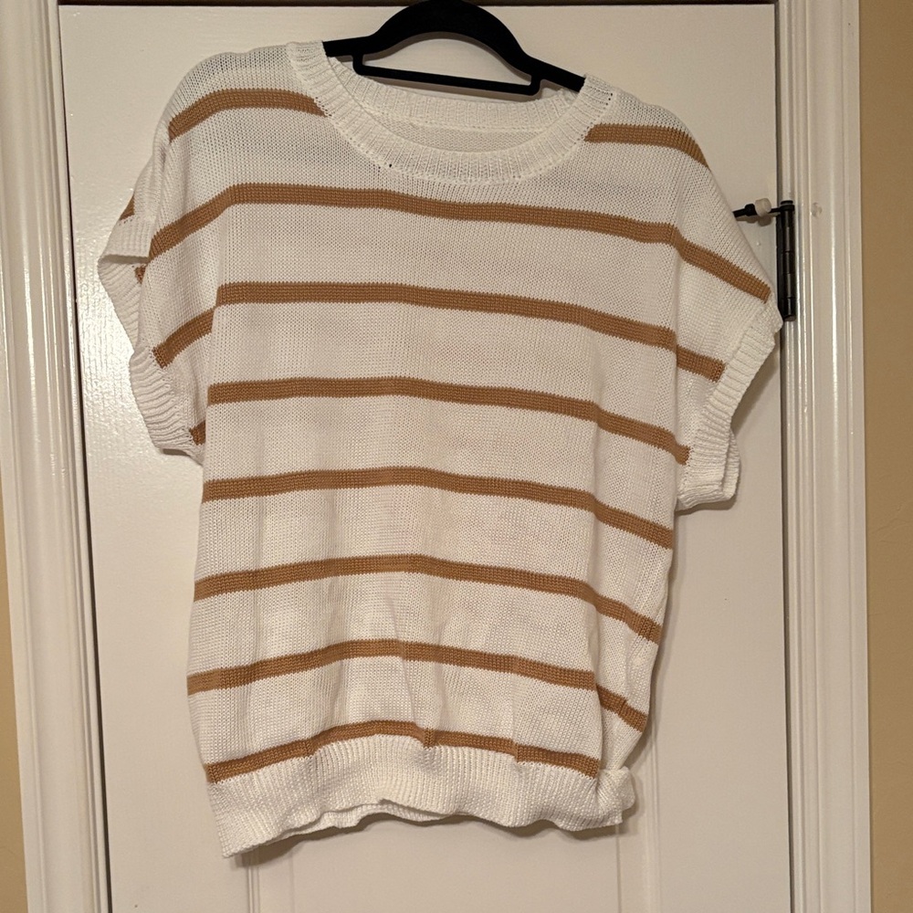 White and Tan Striped Sweater